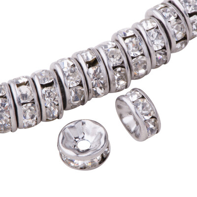 

PH PANDAHALL 20 Pcs 316L Stainless Steel Flat Round Rhinestone Crystal Bead Spacers