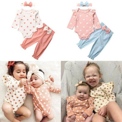 

3PCS Newborn Baby Girls Tops Romper Bodysuit Jumpsuit Pants Outfits Clothes Set