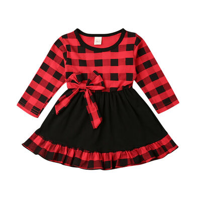 

Toddler Baby Kid Girl Christmas Clothes Long Sleeve Plaid Party Dress Tutu Dress