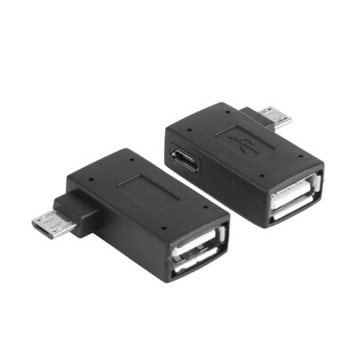 

2pcs 90 Degree Angled Micro USB to USB OTG Adapter Converter wPower Supply