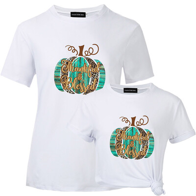 

Women Thanksgiving Day T-Shirt Thankful And Blessed Pumpkin Print