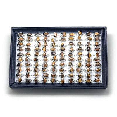 

Natural Tiger Eye Rings with Alloy Findings Mixed Size 1720mm 100pcsbox