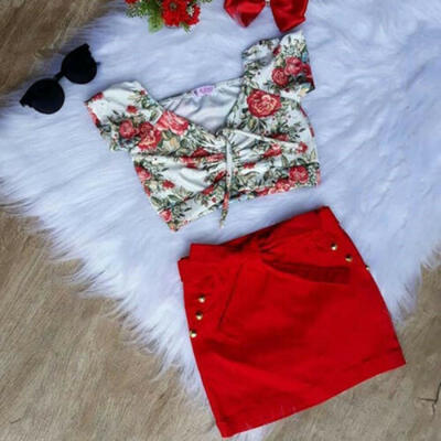 

Kids Toddler Baby Girl Holiday Summer Cropped Top Skirt Outfits Set Clothes
