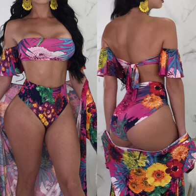 

Roseonmyhand Womens Plus Size Lotus Leaf Print Swimsuit High Waist Split Bikini