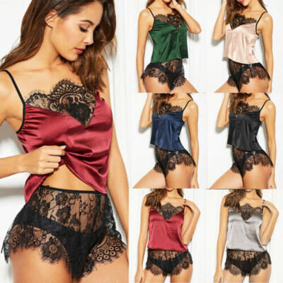 

Women Ladies Sexy Lace Sleepwear Satin Nightwear Lingerie Pajamas Underwear Suit