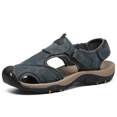 

New summer sandals male real leather Baotou beach shoes cowhide anti-skid outdoor breathable daily casual mens shoes