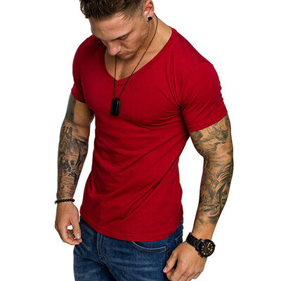 Stylish Mens Tee Shirt Slim Fit V-Neck Short Sleeve Muscle Casual Tops T Shirts
