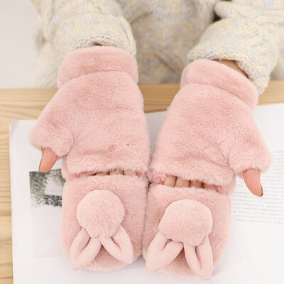 

Glove Girl Winter Student Winter Warm Lovely Japanese Furry Cartoon Girl Heart Korean Half-Finger Flip Thicker