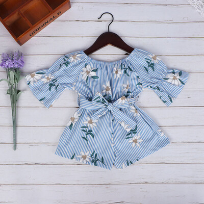 

Toddler Baby Girl Kids Off Shoulder Floral Printed Bow Romper Jumpsuit Clothes