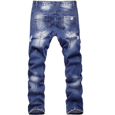 

Denim Handsome Straight Distressed Jeans In Wash Blue Casual Pants for Men