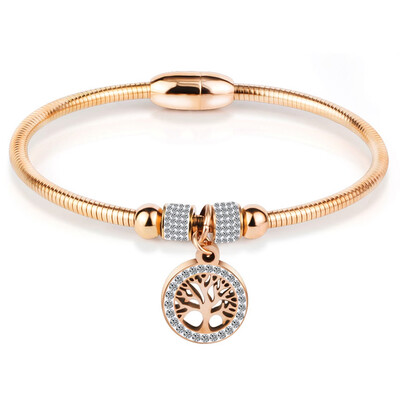 

New AAA Zircon Life Tree316L Titanium Steel Bracelet Ladies Magnet Bracelet