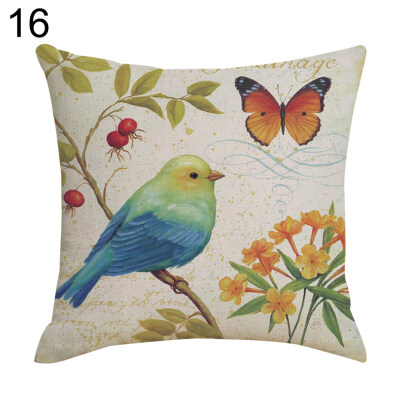 

Linen Bird Branch Print Square Pillow Case Cushion Cover Home Sofa Car Bed Decor