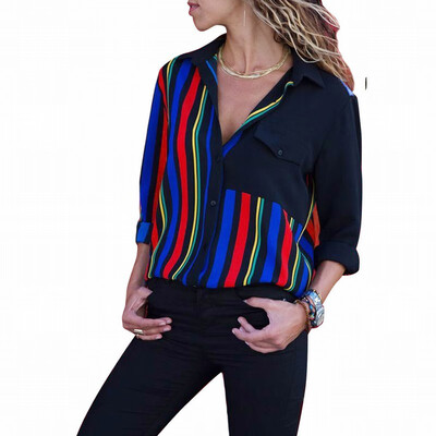 

Blouse long sleeve contrast color casual wild shirt women