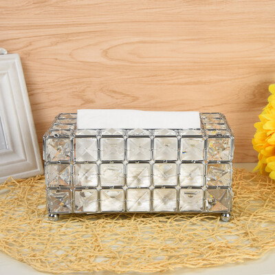 Siaonvr Handmade Square Crystal Tissue Box Tray 200pc Paper Towel Storage Silver