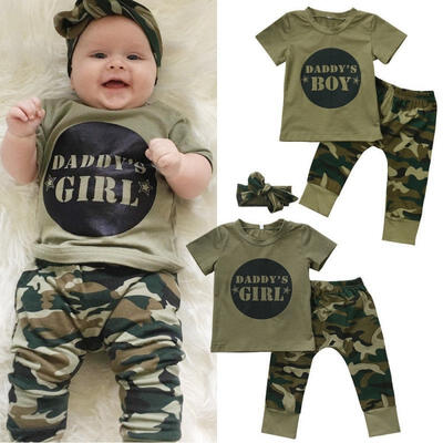 

Cotton Newborn Toddler Baby Boy Girl Camo T-shirt Tops Pants Outfits Set Clothes 0-24M