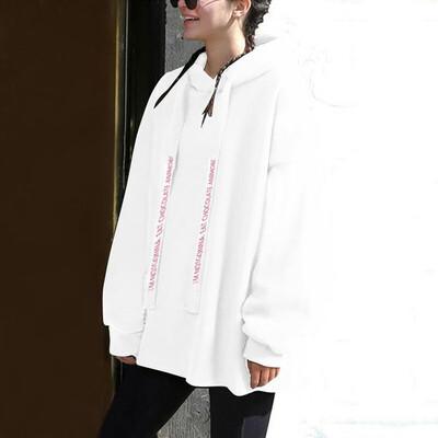 

Women Plus Size Hoodie Drawstring Letter Print Long Sleeve Fleece Warm Winter Oversized Casual Sweatshirt