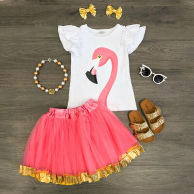 

Toddler Kid Baby Girl Short Sleeve Top Vest TankTulle Tutu Skirt 2PCS Dress Set