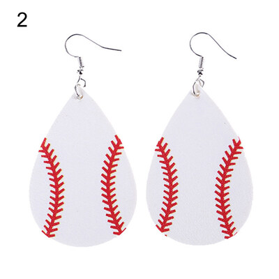 

Fashion Women Baseball Pattern Teardrop Dangle Faux Leather Hook Earrings Gift