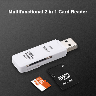 

Multifunctional 2 in 1 Card Reader USB30 High Speed SDMicro SDXC SDHC Memory Card Reader Portable TF Card Adapter ConverterWhit