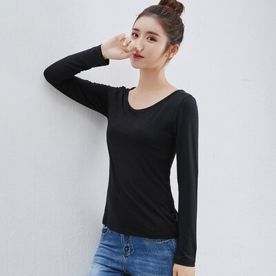 

Womens Long Sleeve Solid Round Neck Pullover Blouse Party Casual T-Shirt Tops
