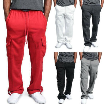 

US Fashion Mens Jogger Heavy Weight Fleece Cargo Pocket Sweat Pants NEW