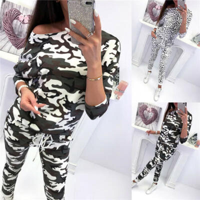 

2pcs Women Tracksuit Hoodies Sweatshirt Pants Set Sport Jogging Wear Casual Suit