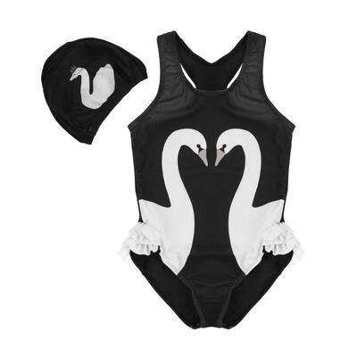 

Girls Baby Children One-Piece Suits Swimwear Swan Print Bathing Suit Romper