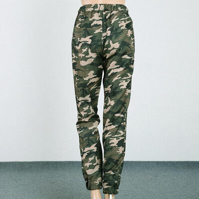 

Fashion Women Long Pants Camouflage Print Elastic Waist Casual Camo Trousers Green