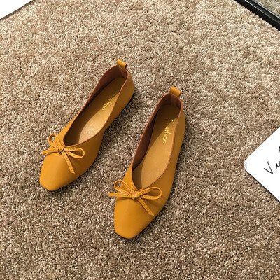 

Single Shoe Womens Summer&Han Version Baitie Fashion Flat Bottom Lady Shoes Square Head Shallow Mouth Butterfly Knotted Bean