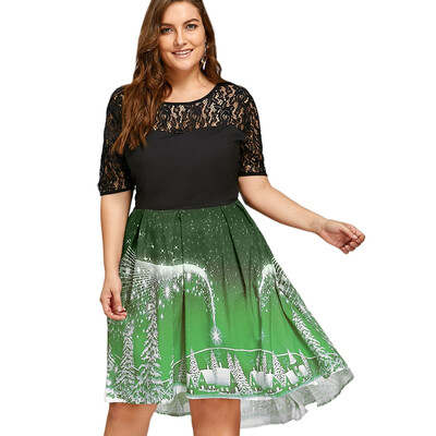 

Plus Size Christmas Party Lace Panel Vintage Dress