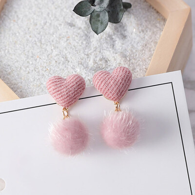 

1 Pair Cute Love Heart Shape Soft plush Ball Earrings Ear Studs Drop Women Jewelry