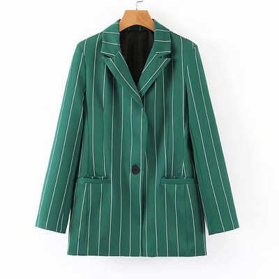 

Toponeto Women Fashion Stripe Long Sleeve Coat Elegant Turn-Down Collar Pocket Jacket