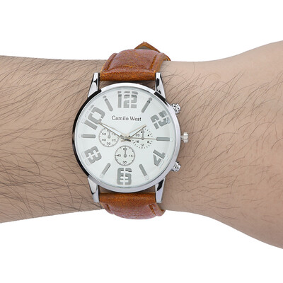 

Gobestart Trend Outdoor Sports Quartz Watch Three-eye Dial Casual Leather Belt Mens Watch