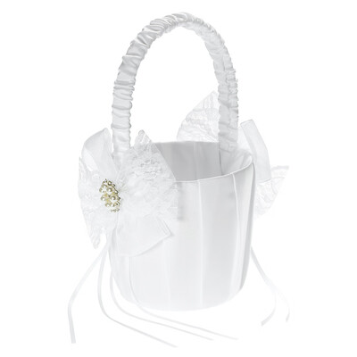 

Wedding Guest Book Pen Holder Silver Pen Flower Girl Basket Ring Pillow Set White Satin Pack of 5