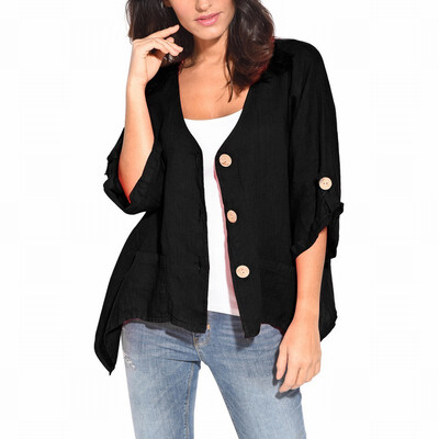 

Solid color loose cardigan long sleeve three button casual wild shirt shirt women