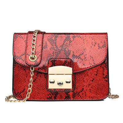 

Glossy Snake Print Shoulder Handbags PU Leather Women Chain Crossbody Bags