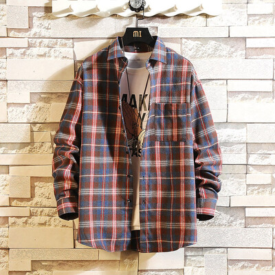 

Toponeto Men Casual Autumn&Winter Plaid Printed Long Sleeve Shirt Top Loose Blouse