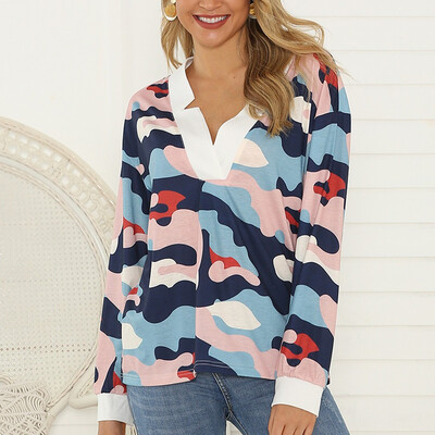 

Tailored Fashion Women Casual V-Neck Pullover Printed Long Sleeve T-Shirt Tops Blouse