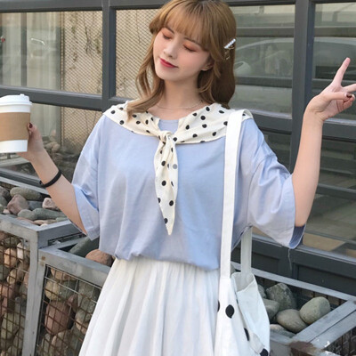 

T-shirt Women Bow tie Short Sleeve O Neck Casual Tops Summer Lady Elastic Cotton Top Tee Elegant Girl Lady Soft