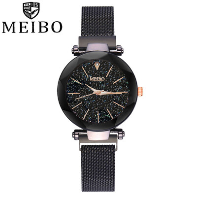 

Gobestart MEIBO Quartz Stainless Steel Band Magnet Buckle Starry Sky Analog Wrist Watch