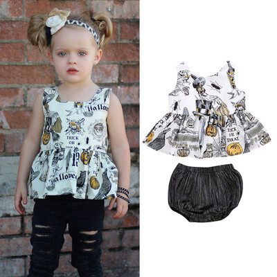 

Newborn Infant Baby Girl Pumpkin T-shirt Tops Shorts Pants Halloween Clothes Set