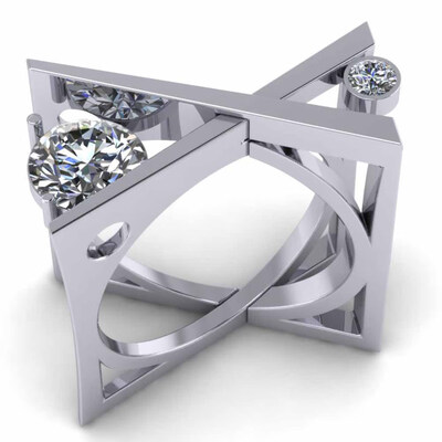

Geometric Diamond JewelrySterling Silver White Sapphire Diamond Ring