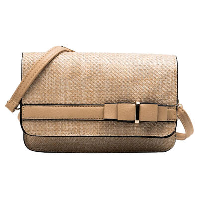 

Bowknot Decor Shoulder Handbags Women Straw Woven Flap Small Crossbody Bags