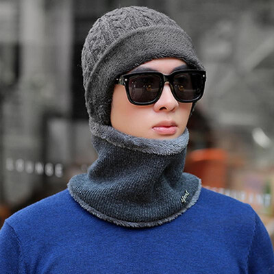 

Men Knitted Beanies Hat Winter Warm Plush Fleeces Lined Dome Thick Cable Knitting Cap Skullies Street Hat Headwear