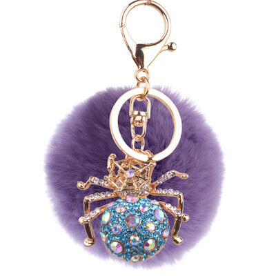 

Keychain alloy studded spider hanging bag mobile phone accessories cute animal rex rabbit hair car pendant