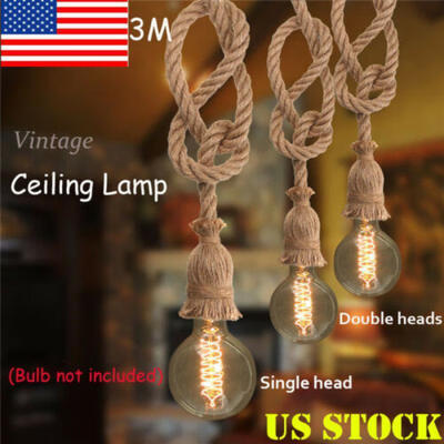

E27 Industrial Pendant Lamp Retro Vintage Edison Hemp Rope Ceiling Light Fixture