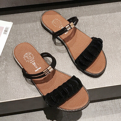 

Sandals womens summer beach shoes Korean version fairy bow chic student flat-bottomed one shoe two wear
