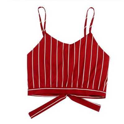 

Womens Spaghetti Strap Lace Up Striped V Neck Camisole