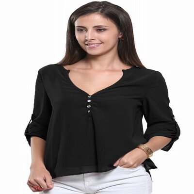 

Deep V-neck long-sleeved shirt button fashion T-shirt casual street top