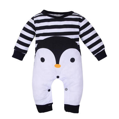 

Newborn Baby Long Sleeve Romper Cartoon Penguin Animal Striped Jumpsuit